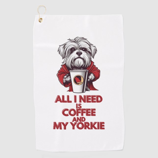 Toalla De Golf Todo lo que necesito es café y yorkie (Anverso)