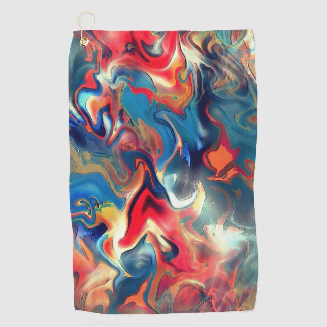 Toalla De Golf Tonos azul y rojo manchados, pintura satinada virt (Anverso)