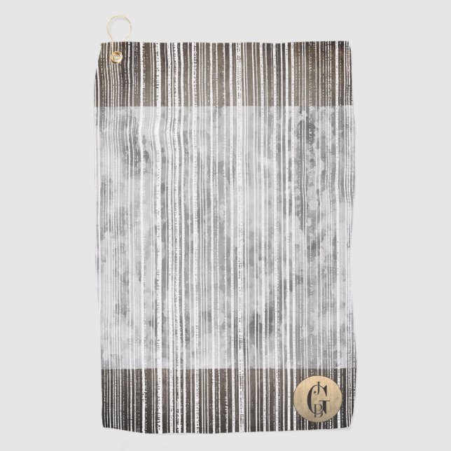 Toalla De Golf Tonos de mármol gris y patrón de rayas monogramado (Anverso)