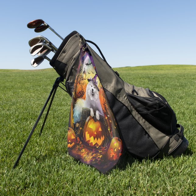 Toalla De Golf Tonto Samoyed Perro Halloween Bruja Y Calabaza (Verde)