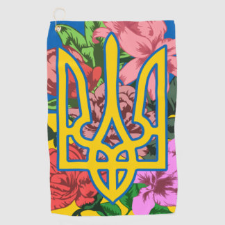 Toalla De Golf Tridente ucraniano y bandera de Ucrania con flores