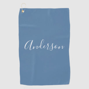 Toalla De Golf Tu nombre   Elegante guión blanco sobre azul gris