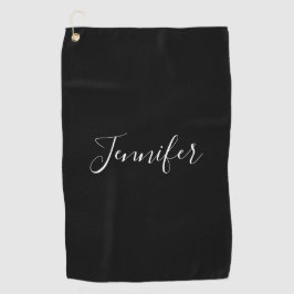 Toalla De Golf Tu Nombre | Elegante letra blanca sobre negro