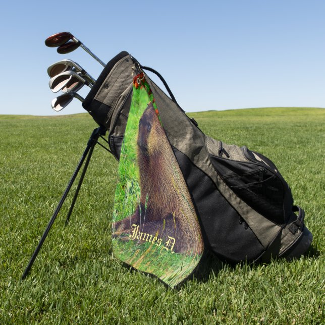 Toalla De Golf Un animal capibara personalizado divertido (Verde)