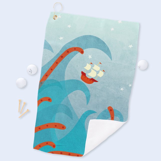 Toalla De Golf Un Mal Día Para Los Marinos (Fun sailing boat sea monster art golf towel)