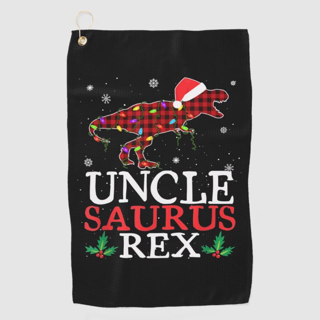 Toalla De Golf Unclesaurus Rex Red Plaid Navidades Luz Familia (Anverso)