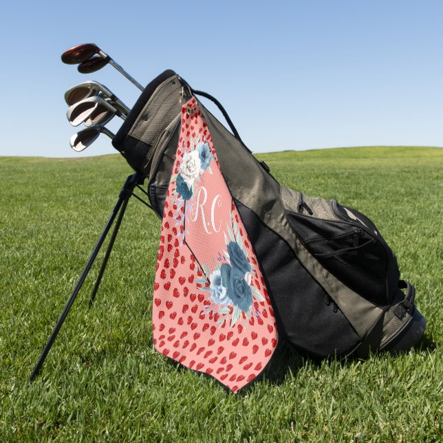 Toalla De Golf unique Red hearts on pink and pattern Custom (Verde)