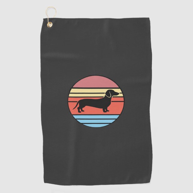 Toalla De Golf Vector Atardecer Perro Dachshund Retro (Anverso)