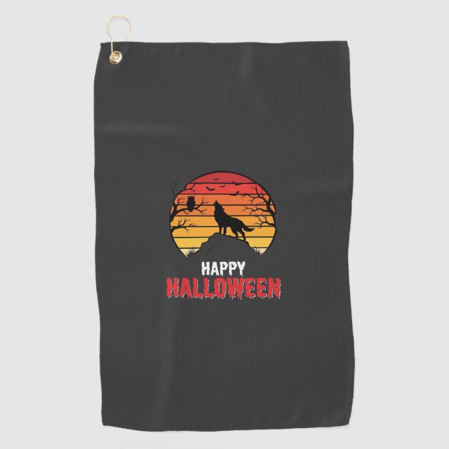 Toalla De Golf Vector Lobo Atardecer Feliz Halloween (Anverso)