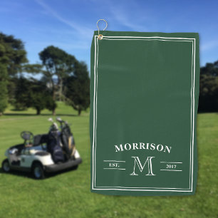 Toalla De Golf Verde oscuro blanco elegante monograma