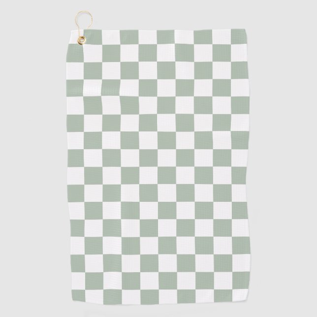 Toalla De Golf Verde Salvia y Cuadro Blanco  (Anverso)