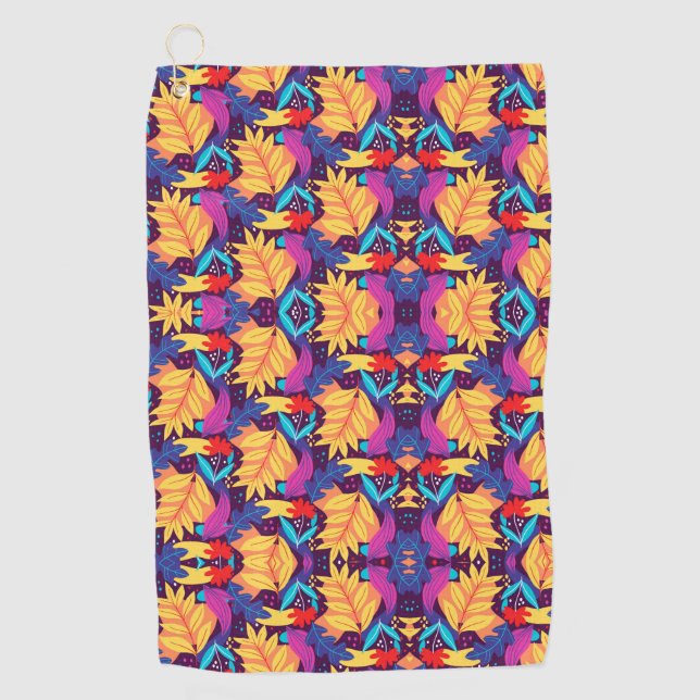 Toalla De Golf Vibrant geometric pattern features orange flowers  (Anverso)