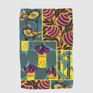 Toalla De Golf Vibrante Estampado Floral Maximalista de Color Púr