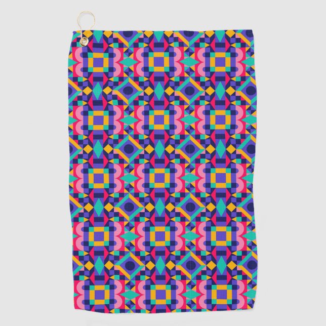 Toalla De Golf Vibrante patrón geométrico con rosa (Anverso)