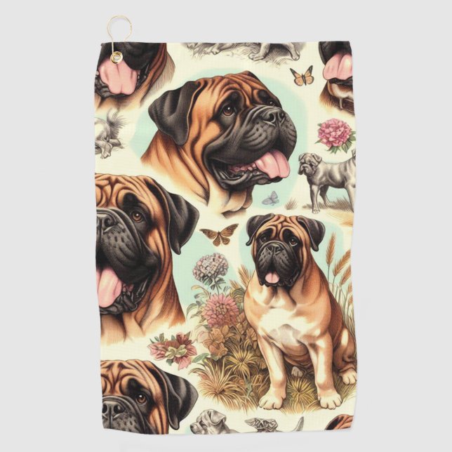 Toalla De Golf Vintage Bullmastiff Seamless (Anverso)