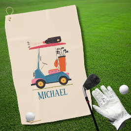 Toalla De Golf Vintage Retro Golf Cart Cute Blue Monogrammed