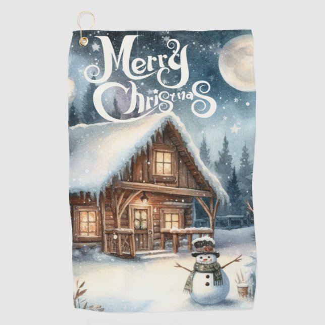 Toalla De Golf Vintage/Rustic/Snowman/Navidades (Anverso)