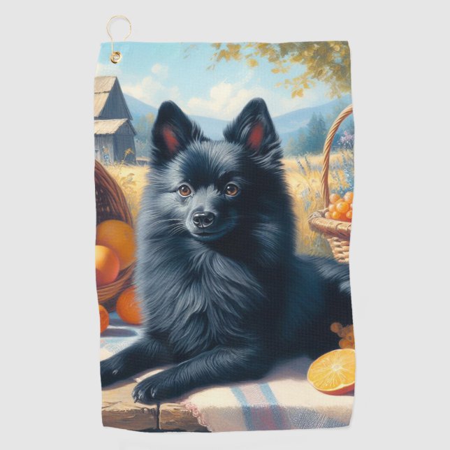 Toalla De Golf Vintage Schipperke Puppy Pintura (Anverso)
