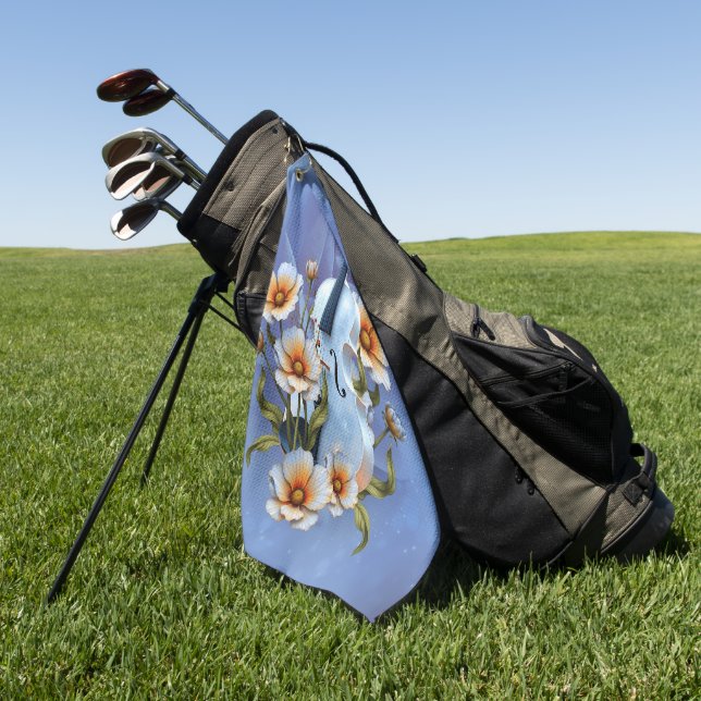 Toalla De Golf Violín blanco con flores - Música elegante y natur (Verde)