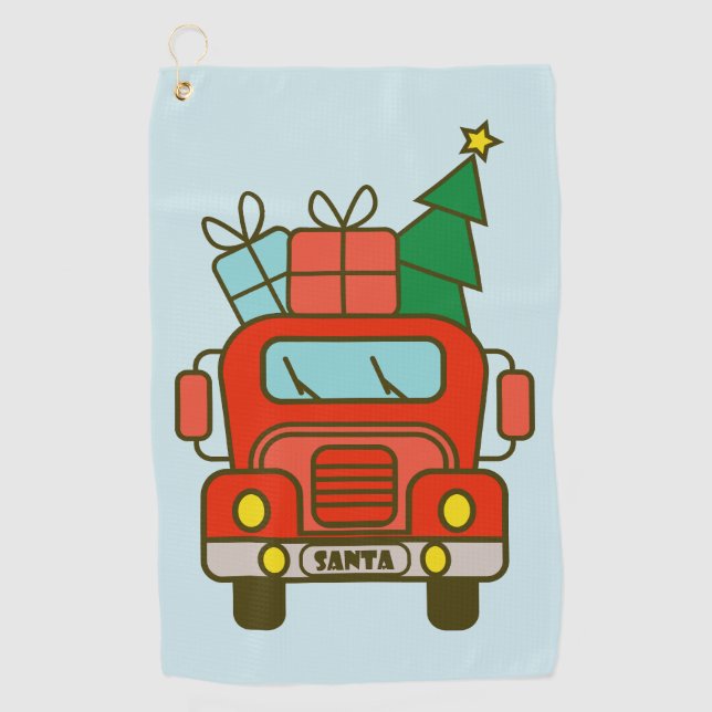 Toalla De Golf Vista frontal del camión Santa Feliz Navidad (Anverso)