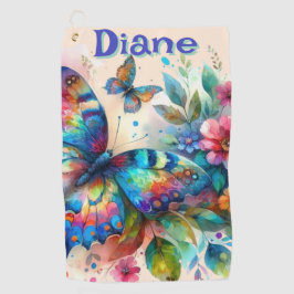 Toalla De Golf Watercolor Mariposa Jardín floral Personalizado