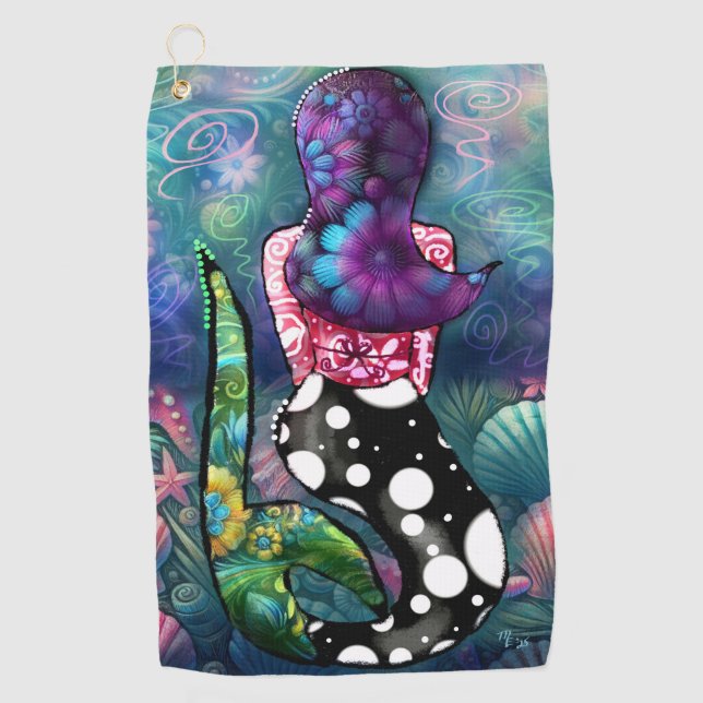 Toalla De Golf Whimsical Abstract Mermaid Nautical Teal Seashells (Anverso)