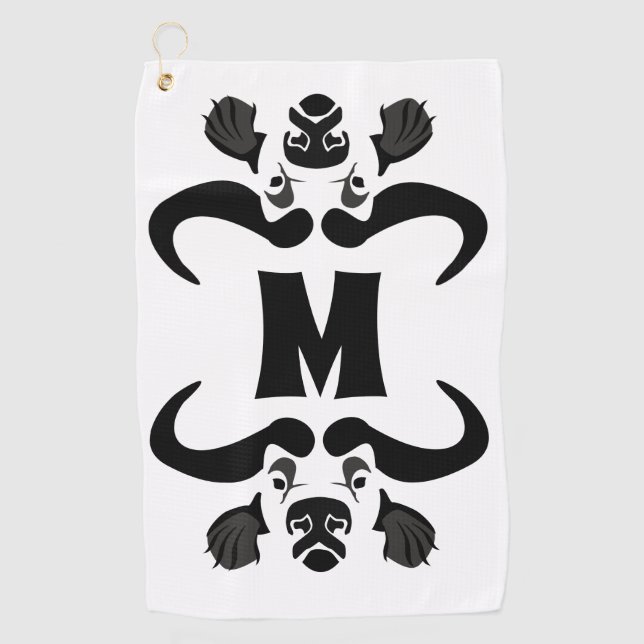 Toalla De Golf Whimsical Cape Buffalo, en tinta negra (Anverso)