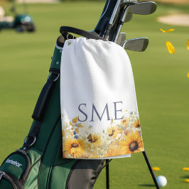 Toalla De Golf Whimsical Sunflower Meadow Monogram –