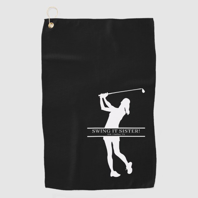 Toalla De Golf Womens Golf Silhouette Personalized Monogram City (Anverso)