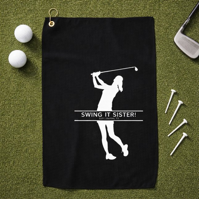 Toalla De Golf Womens Golf Silhouette Personalized Monogram City (Add initials, city and state to personalize,  change the caption too, if you wish.)