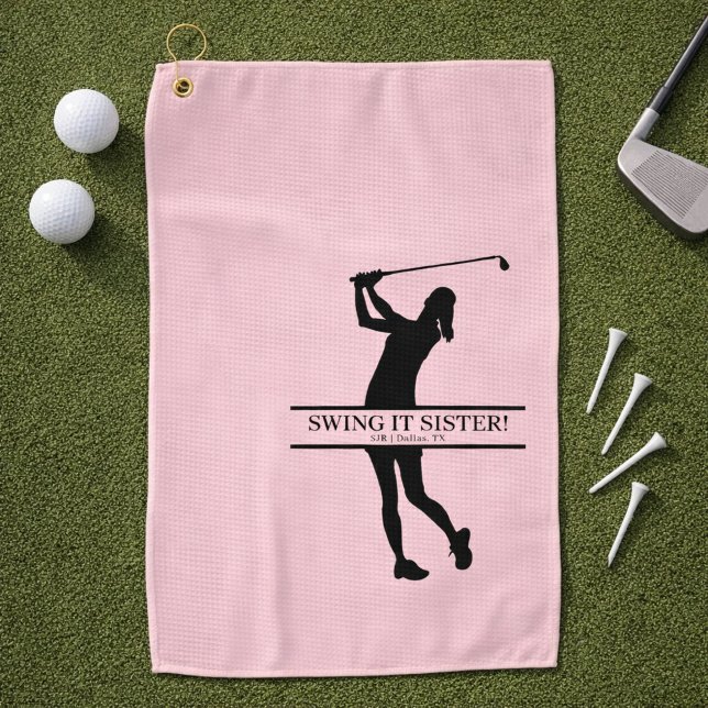Toalla De Golf Womens Golf Silhouette Personalized Monogram City (Personalize with Initials, City and State.  Change the caption too, if you wish!)