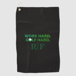 Toalla De Golf Work Hard Golf Hard Monogram Initial Retro Green