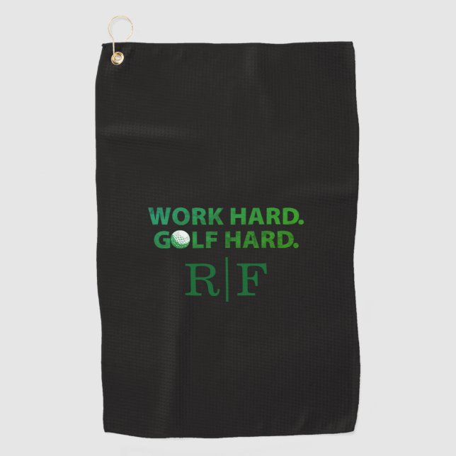Toalla De Golf Work Hard Golf Hard Monogram Initial Retro Green (Anverso)