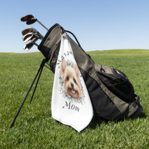 Toalla De Golf Yorkie de acuarela y corona floral