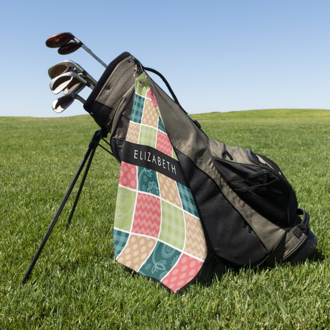 Toalla De Golf Zigzag, Chevron, Gingham, Puntos Polka, Tu Nombre (Verde)