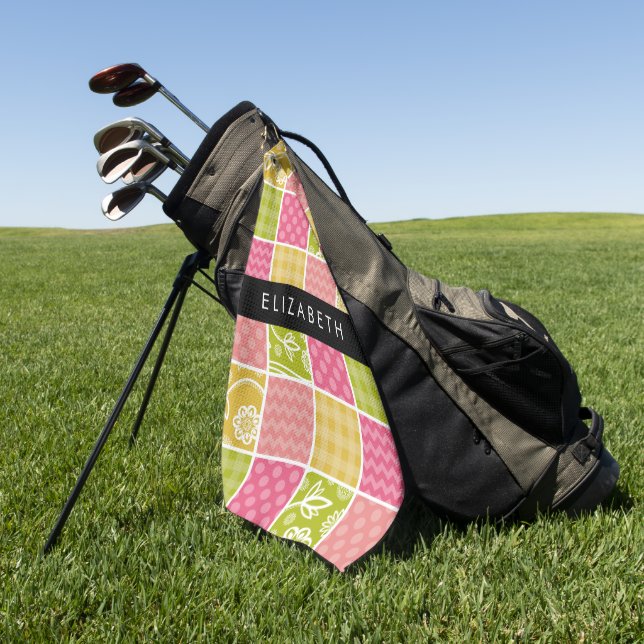 Toalla De Golf Zigzag, Chevron, Polka Dots, Gingham, Su Nombre (Verde)