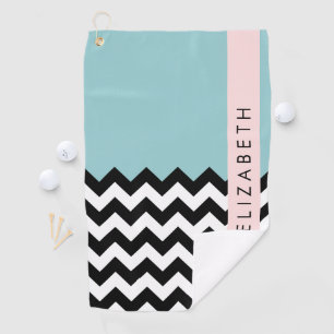 Toalla De Golf Zigzag negro y blanco, chevron, azul, tu nombre
