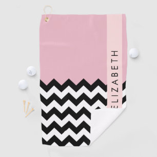 Toalla De Golf Zigzag negro y blanco, chevron, rosado, tu nombre