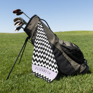 Toalla De Golf Zigzag negro y blanco, patrón de cheurón, nombre