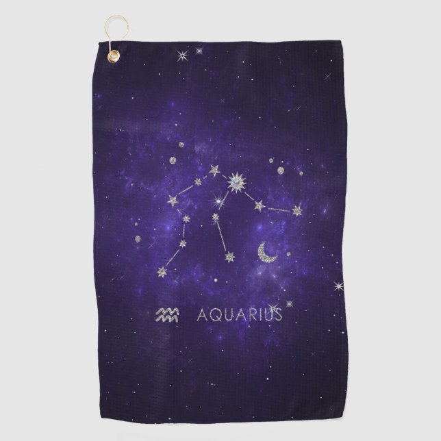 Toalla De Golf Zodiac Purple Aquarius | Horoscopio astrológico (Anverso)