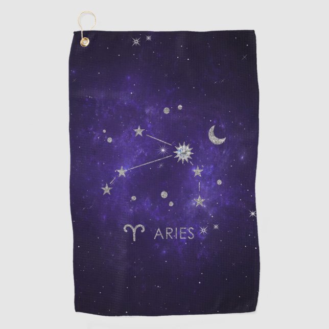 Toalla De Golf Zodiac Purple Aries | Horoscopio Astrológico Cósmi (Anverso)