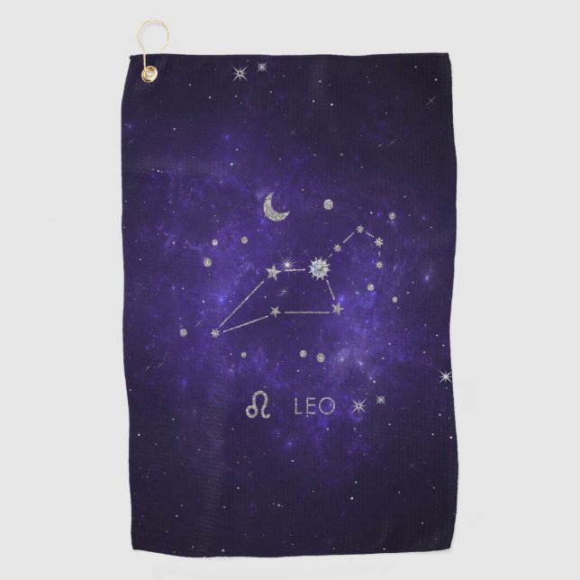 Toalla De Golf Zodiac Purple Leo | Horoscopio Astrológico Cósmico (Anverso)