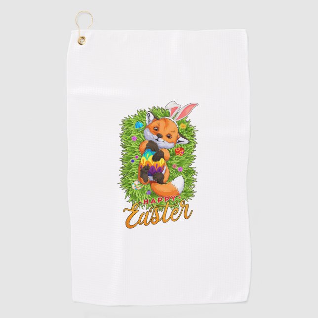 Toalla De Golf Zorro lindo orejas de conejo Feliz Pascua Zorro co (Anverso)