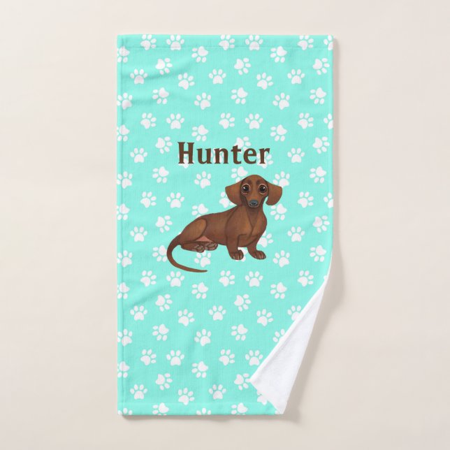 Toalla de impresión Dachshund Paw azul y blanco (Toalla de mano)