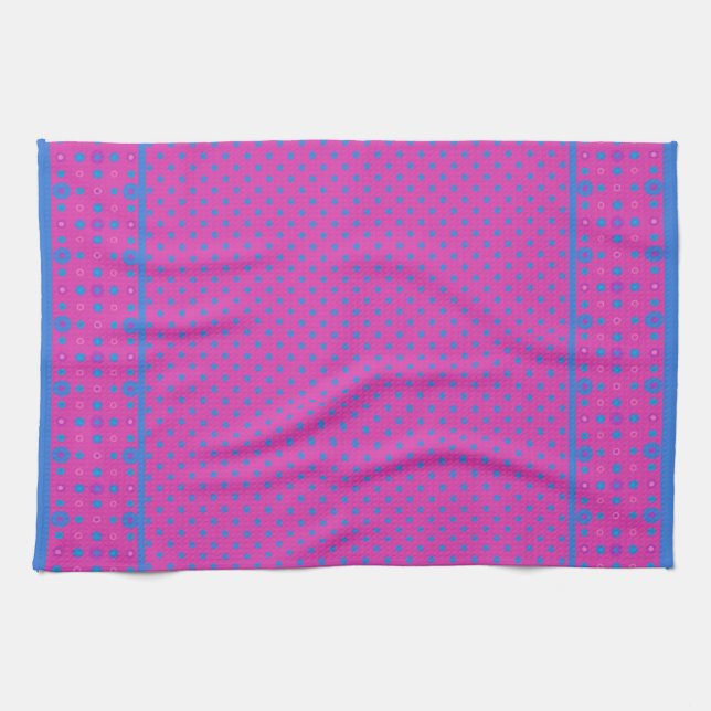 Toalla de kichen, magenta: puntos azules brillante (Horizontal)