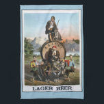 Toalla de la barra de cerveza Lager Vintage<br><div class="desc">La pintoresca y colorida antesala del anuncio de la litografía del actor victoriano Joseph Jefferson en la década de 1870,  mientras Rip Van Winkle se sentaba en el barril siendo jalado por cabras con sátiras a ambos lados.</div>