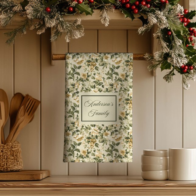 Toalla de lujo personalizada con estampado dorado  (Sage Green Gold Print Personalized Luxury Towel )