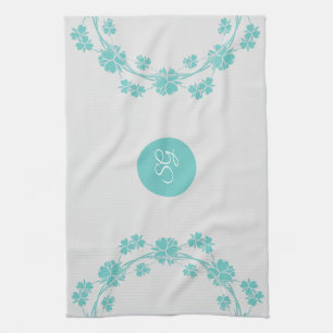 Toalla de manga de tela de plato floral Verde azul