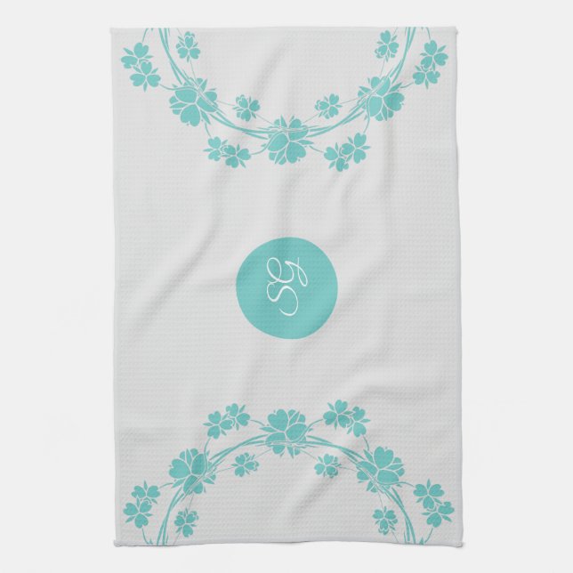 Toalla de manga de tela de plato floral Verde azul (Vertical)