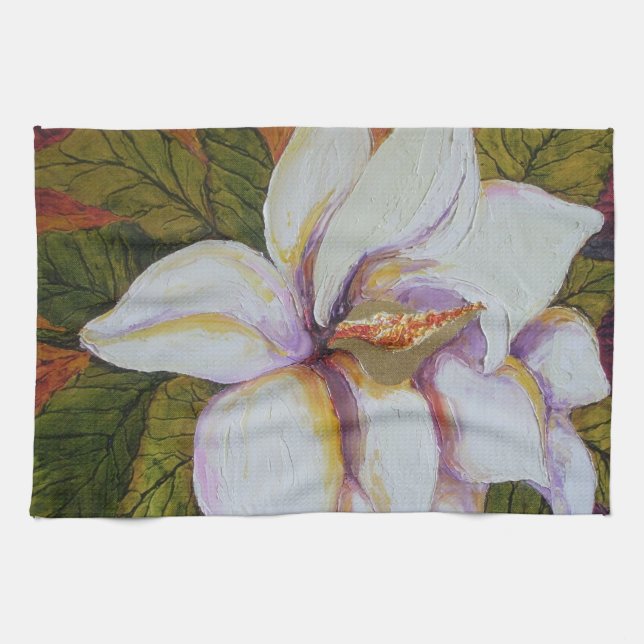 Toalla de mano blanca de la magnolia (Horizontal)